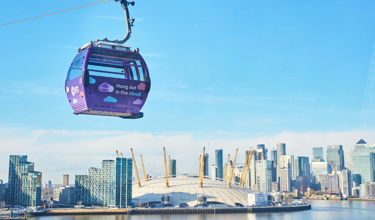 IFS Cloud cable car and The O2 at Greenwich Peninsula